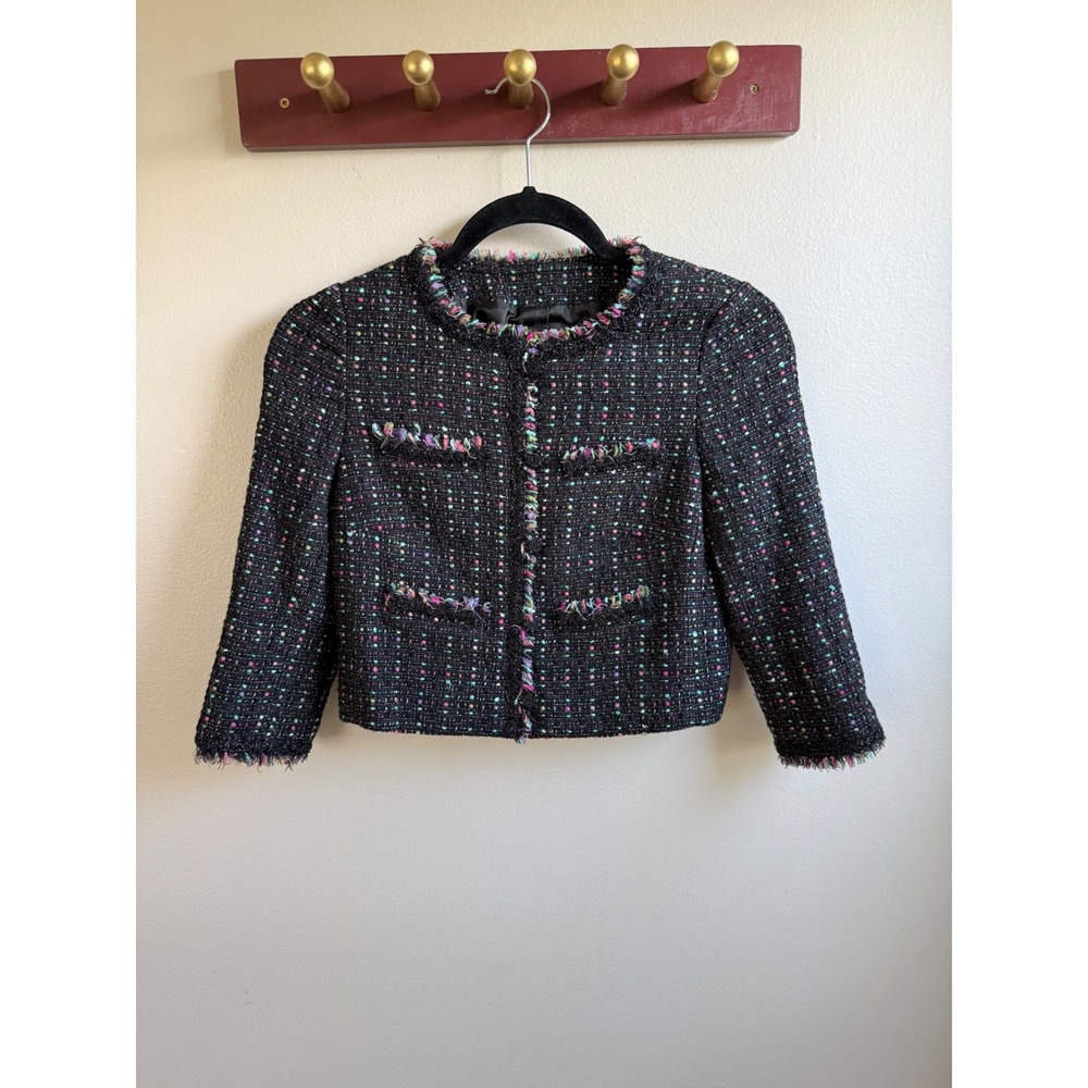 Dolly Girl by Anna Sui Wool Blend Tweed Cropped Jacket Multi Color Black Size 1